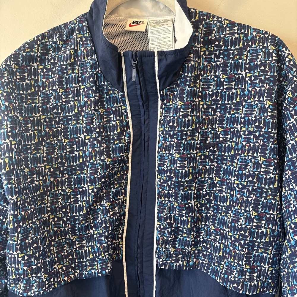 VTG Nike Women's Nylon Windbreaker‎ Jacket Blue Multicolor Size L Vented Zipper